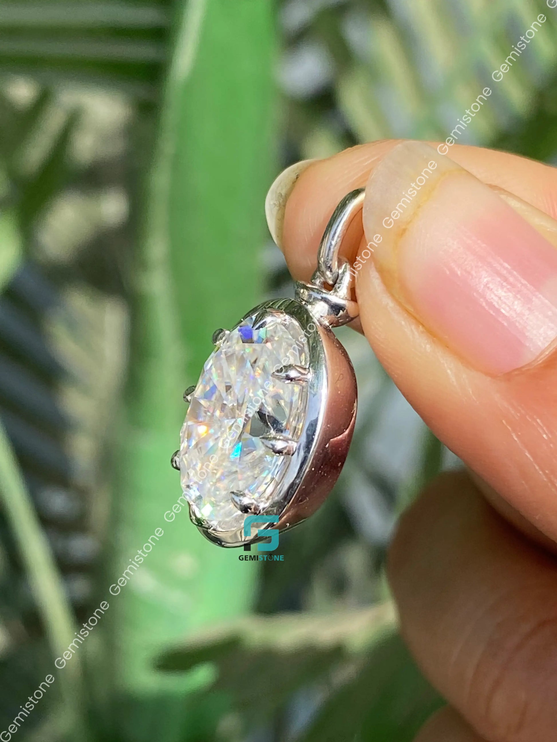 Bezel Set Prong Oval Cut Moissanite Pendant 