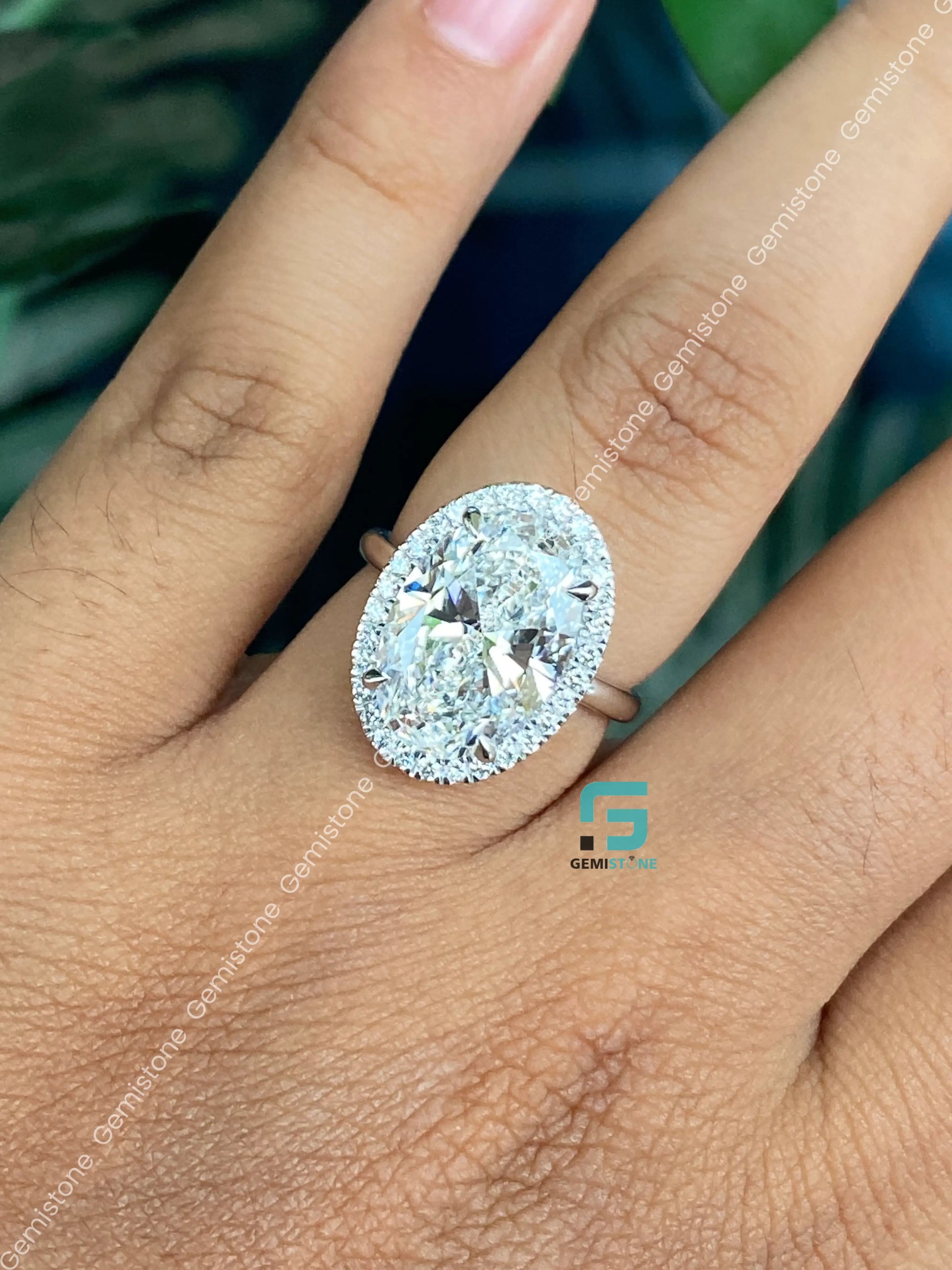 Big 6CT Oval Hidden Halo Moissanite Ring For Women