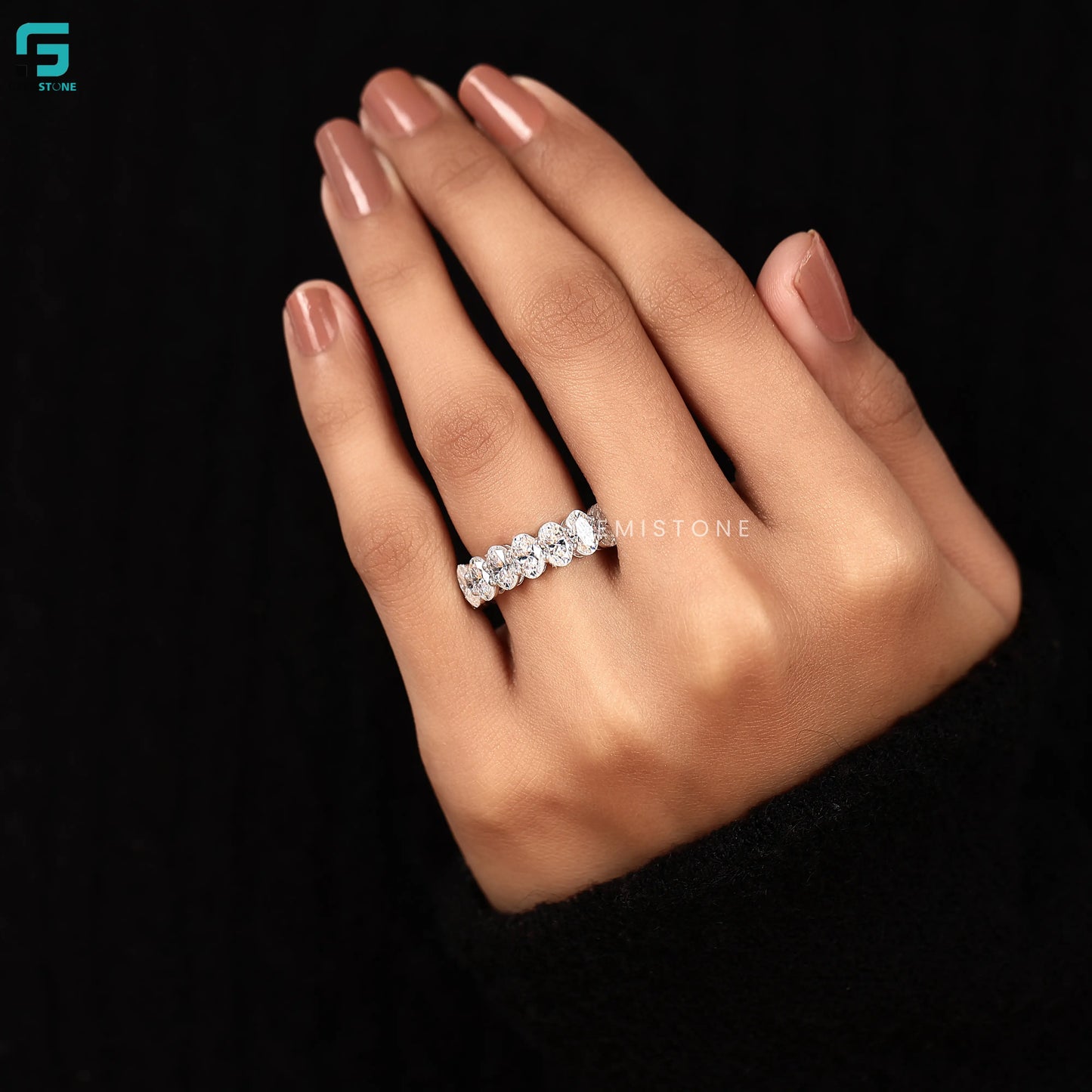 Big 7MM Oval Cut Lab Diamond Full Eternity Band For Women