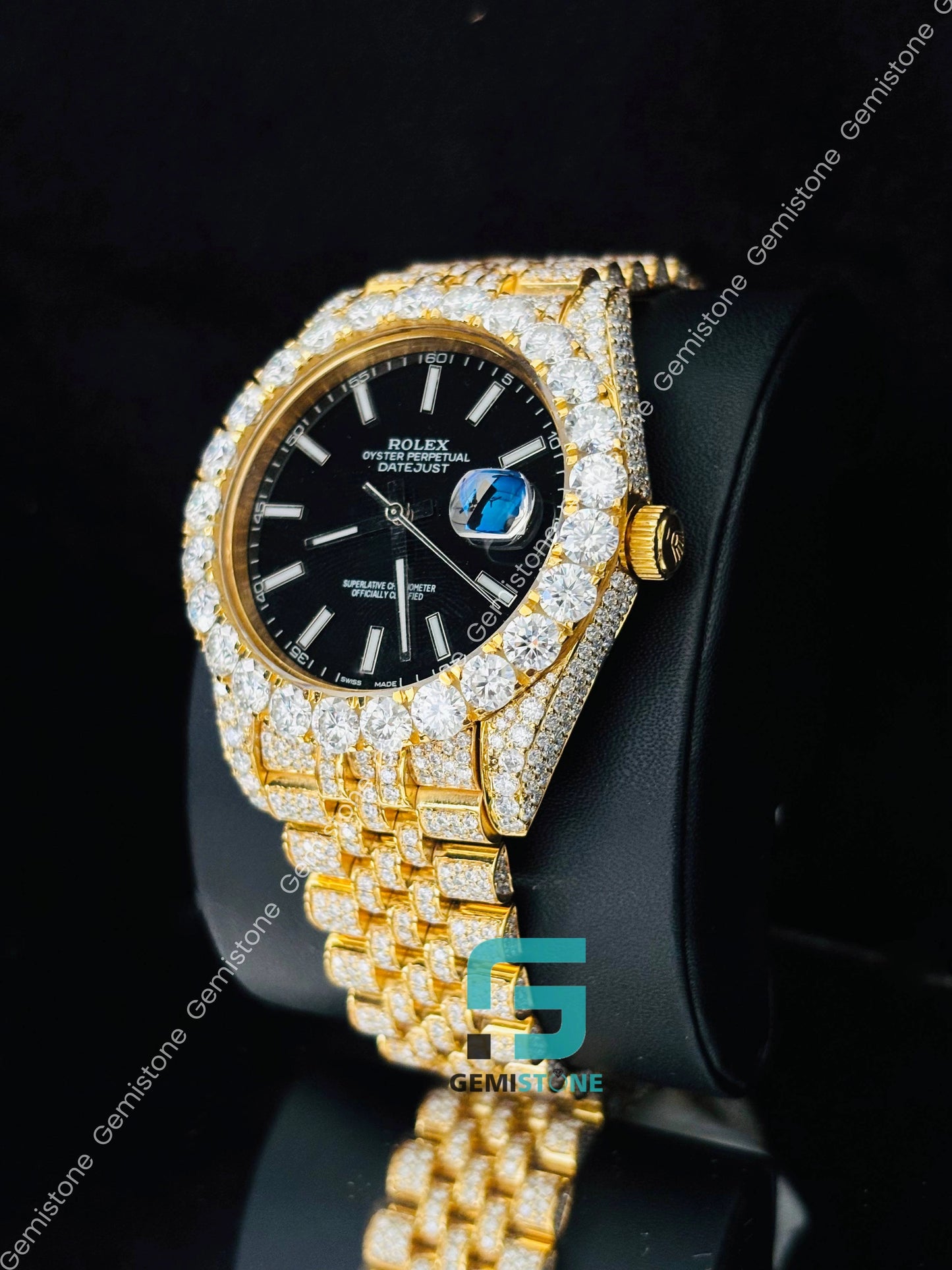 Big Bezel Black Dial White Bar Moissanite Watch for Men