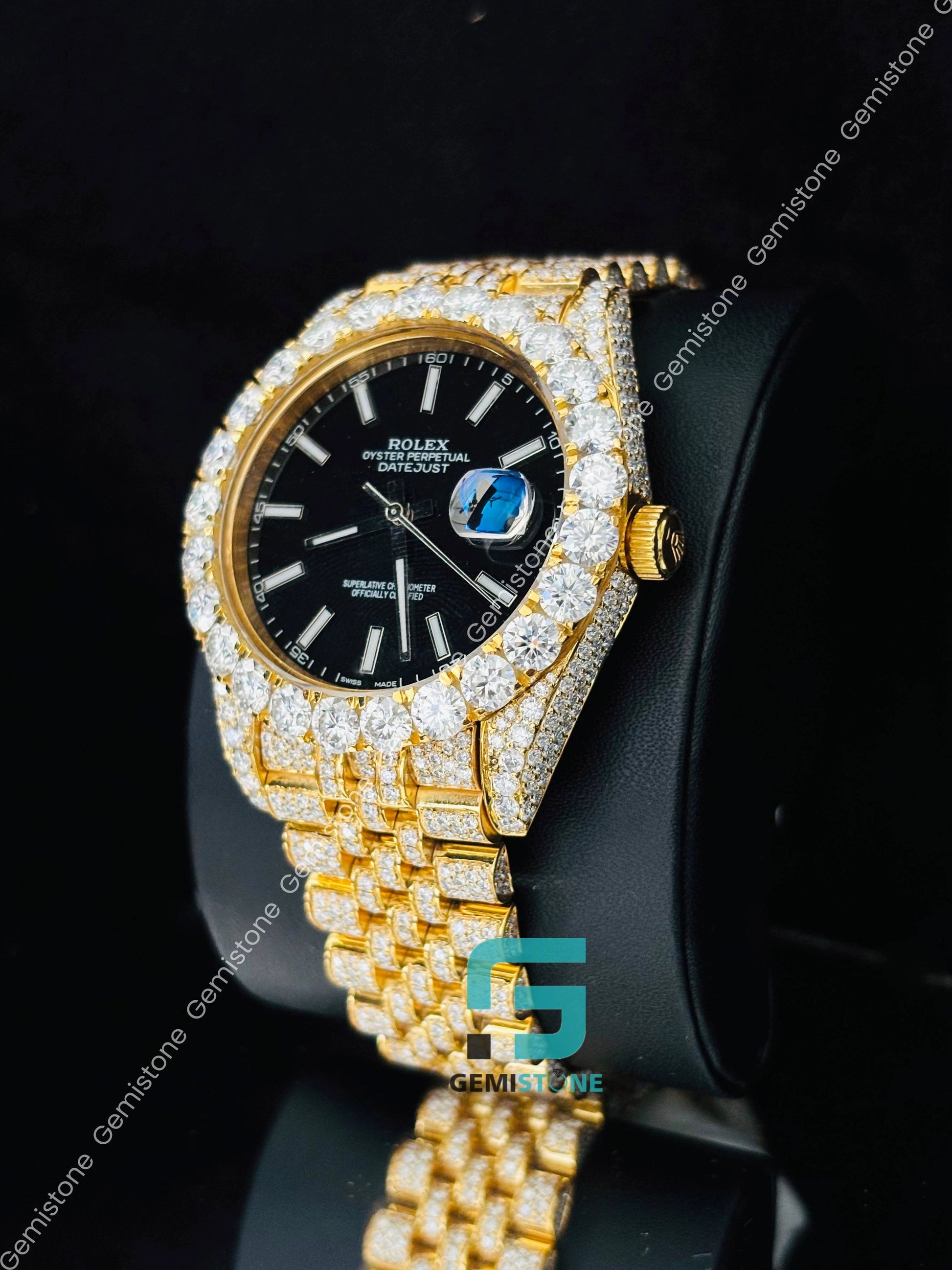 Big Bezel Black Dial White Bar Moissanite Watch for Men
