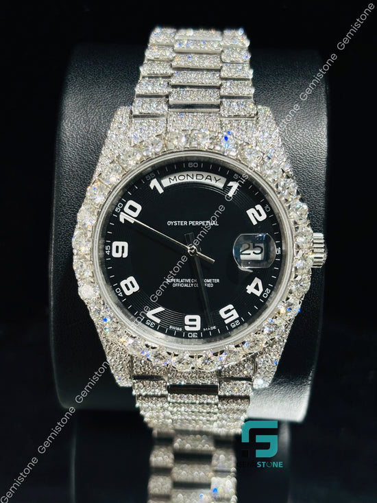 Big Bezel Moissanite Black Dial Watch for Men_s