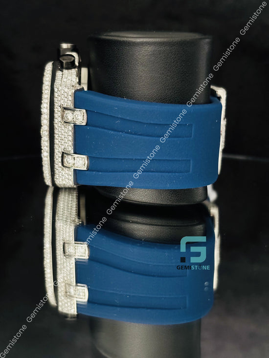 Big Bezel Moissanite Blue Silicon Belt Iced Out Watch