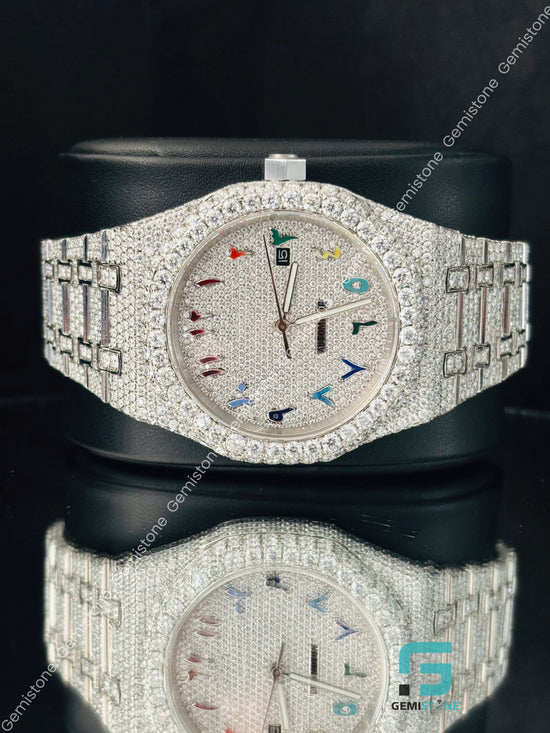 Big Bezel Moissanite Color Full Number Watchs