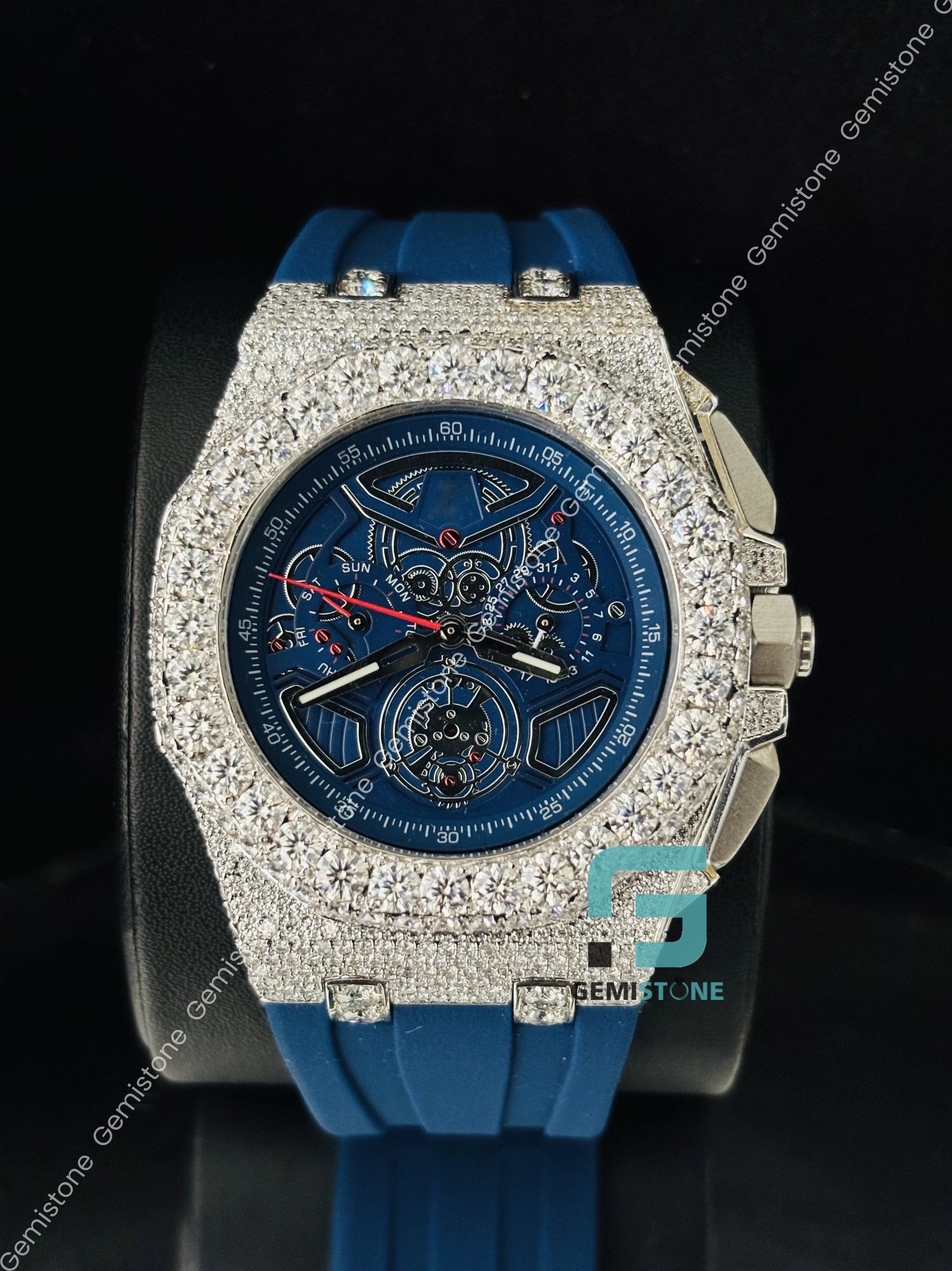 Big Bezel Moissanite Hip Hop Bust Down Skeleton Watch