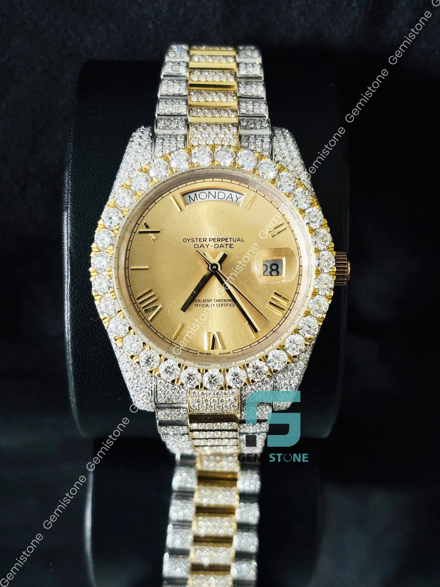 Big Bezel Moissanite Yellow Dial Watch
