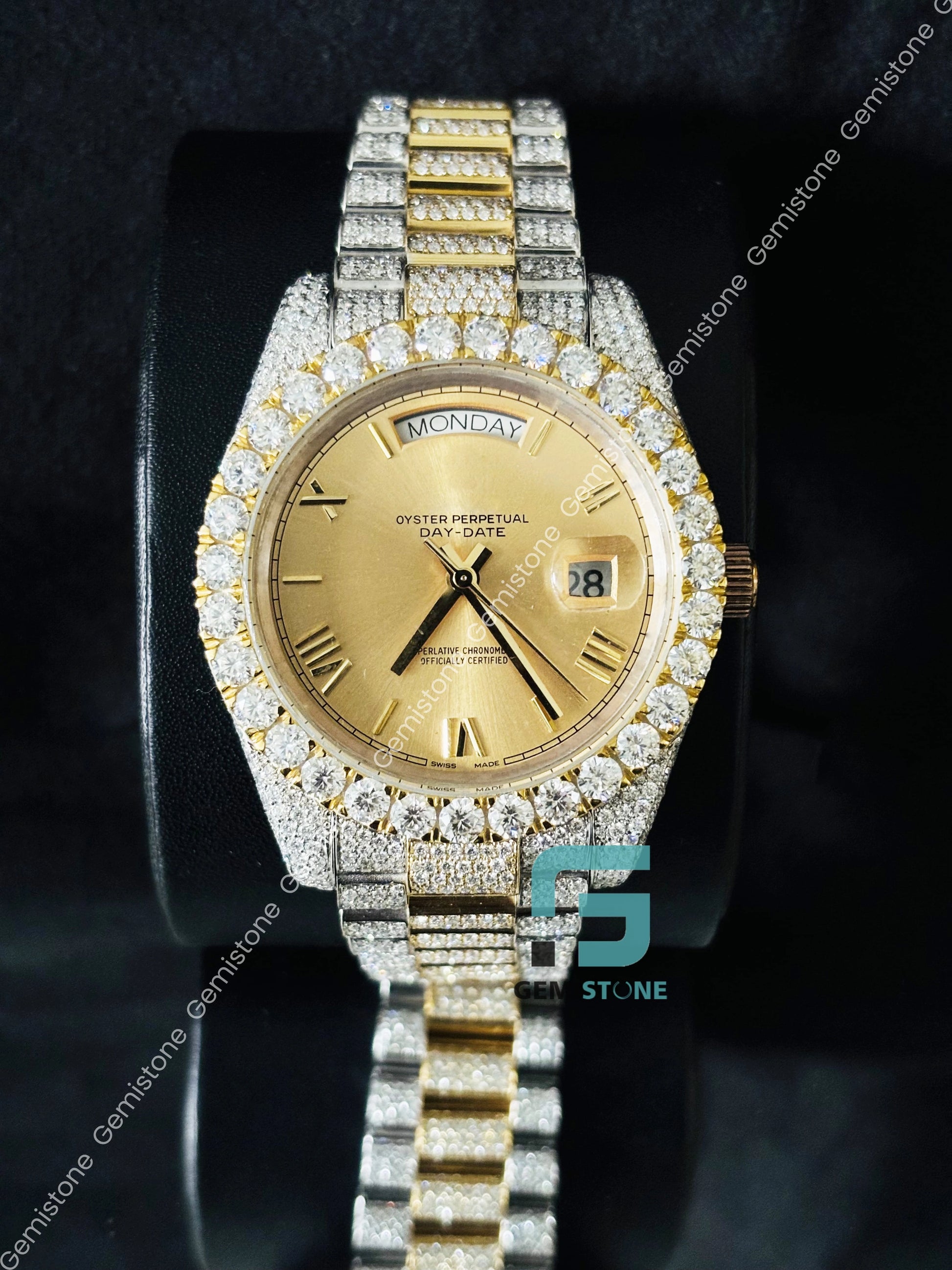 Big Bezel Moissanite Yellow Dial Watch