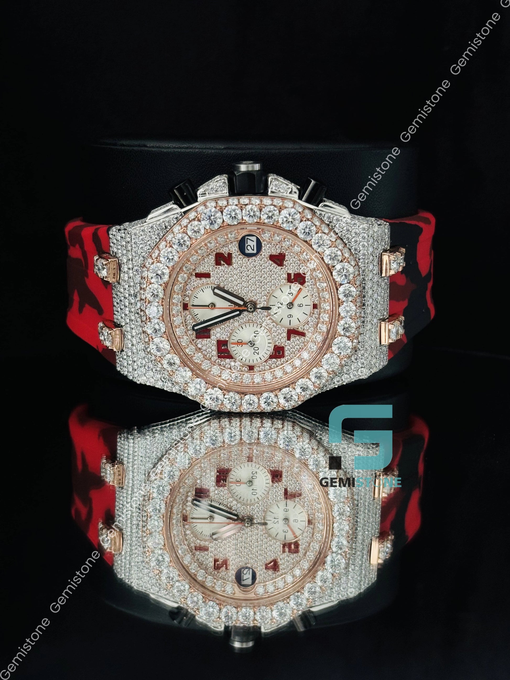 Big Bezel Red Number Moissanite Rappers Watch