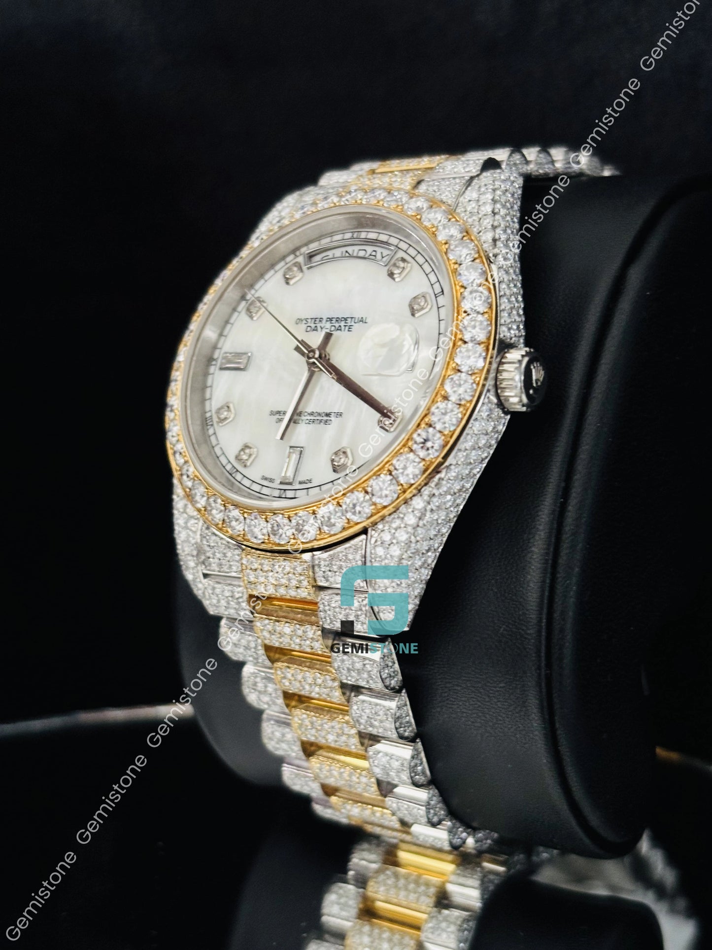 Big Bezel Two Tone Moissanite White Dial Watch