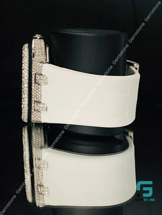 Big Bezel White Silicon Belt Moissanite Watch