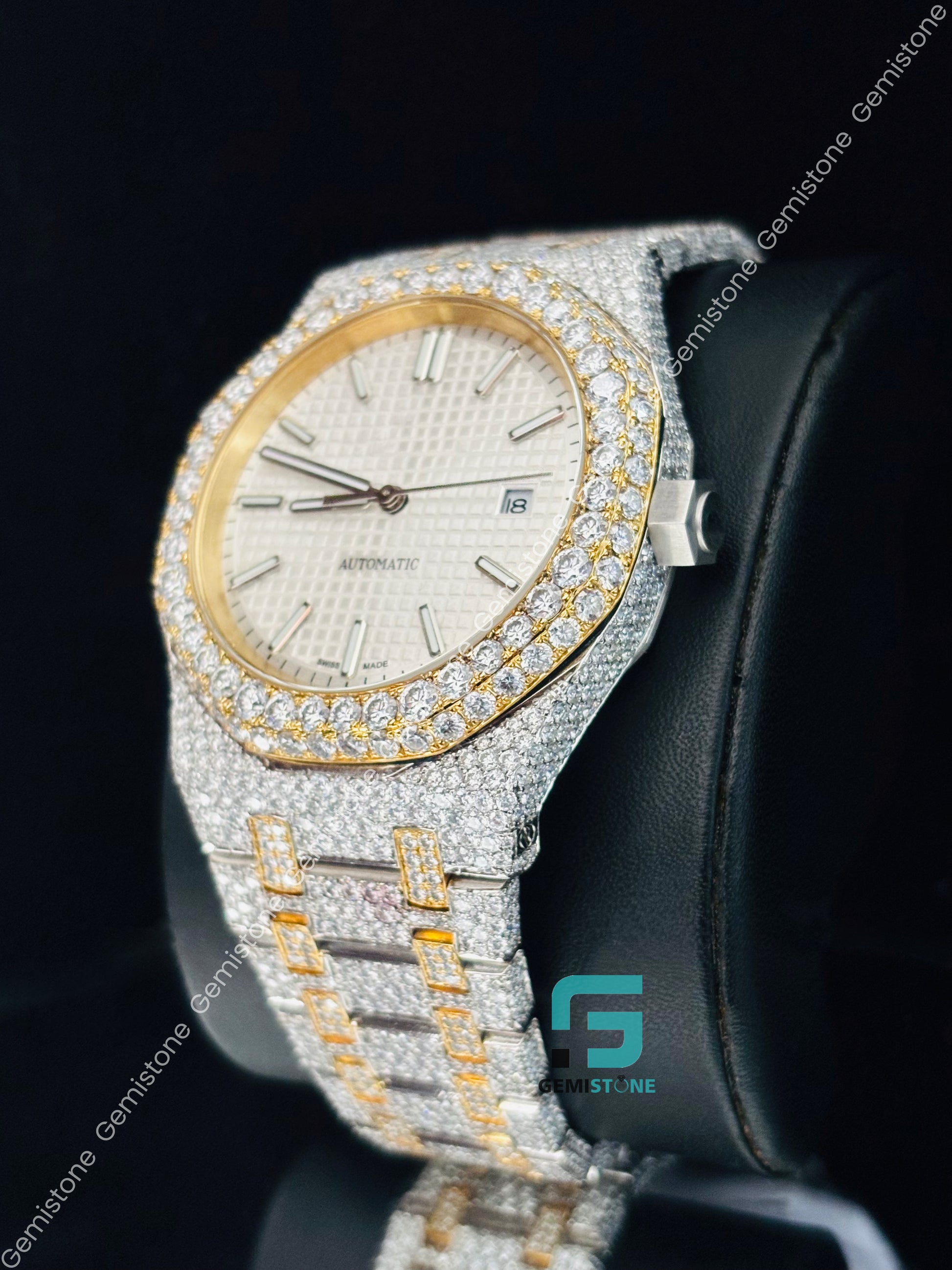 Big Bezel Yellow Gold Plated Moissanite Watch