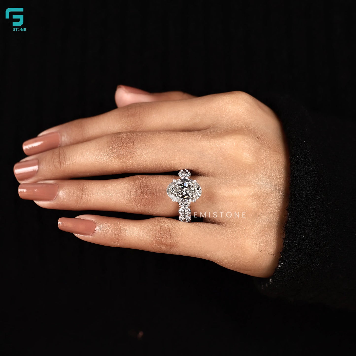 Big Oval Pave Band Lab Diamond Ring For Women