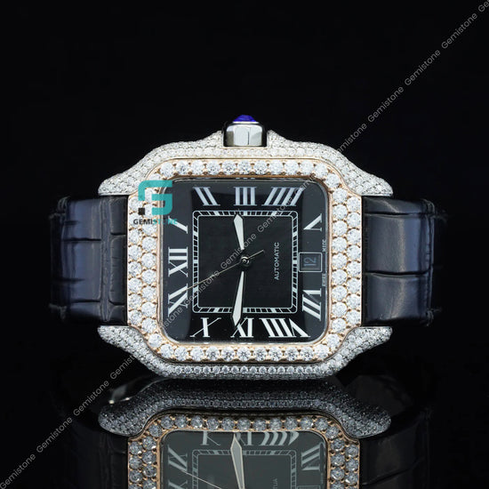 Black-Dial-Bezel-Moissanite-Watch