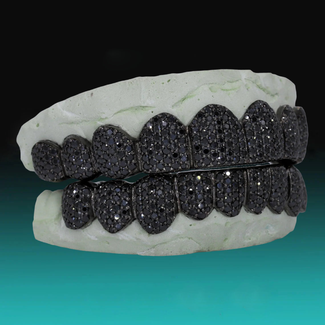 925 Silver Fully Iced Out Moissanite Black Diamond Grillz