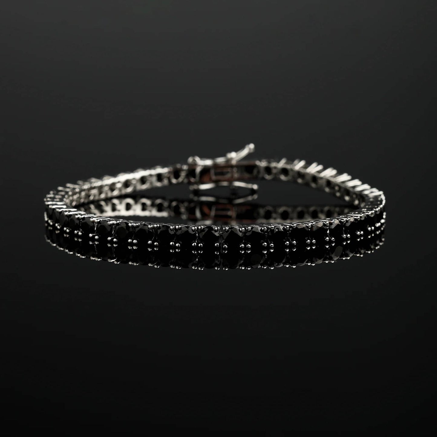 4MM Moissanite Mens Black Diamond Tennis Bracelet 925 Silver