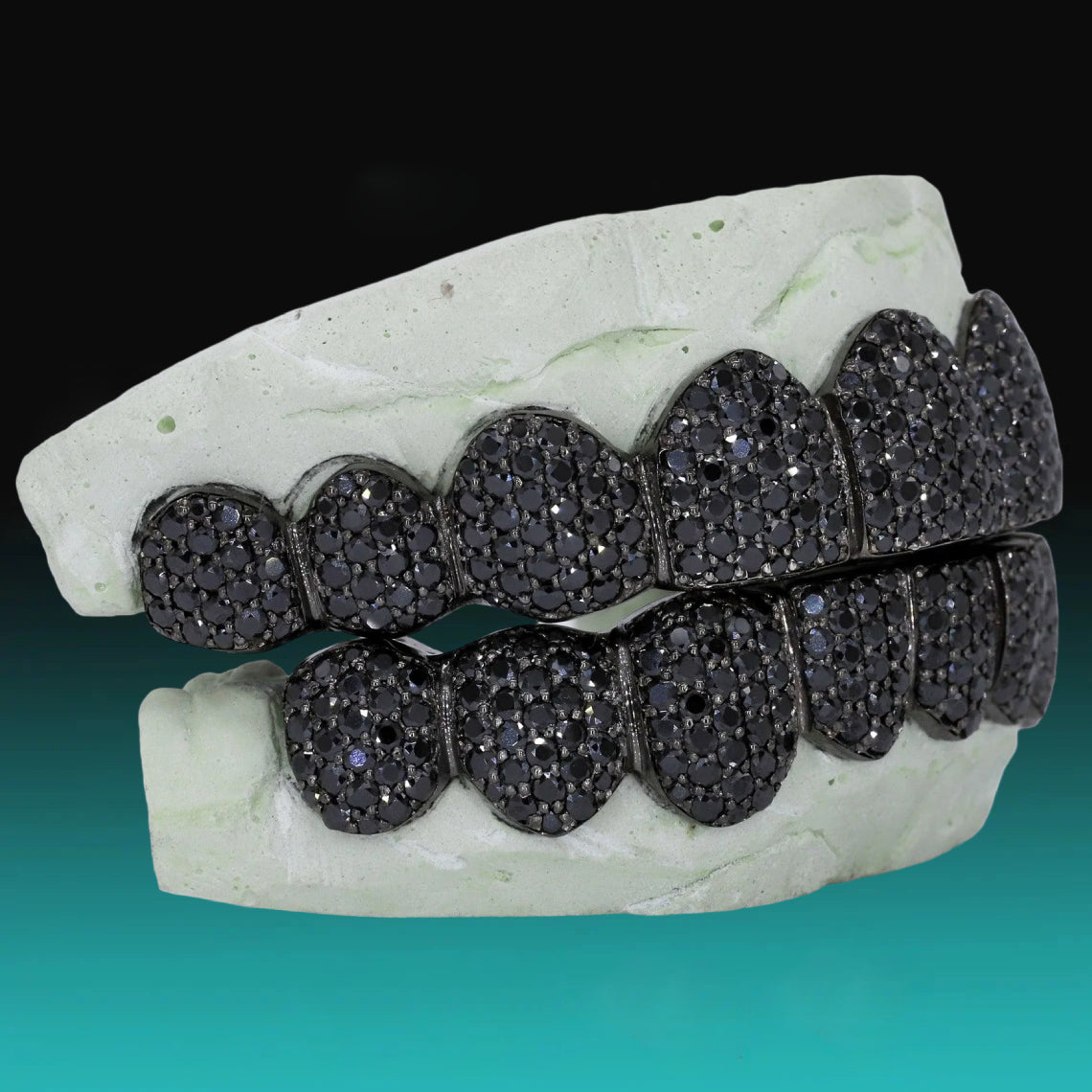925 Silver Fully Iced Out Moissanite Black Diamond Grillz