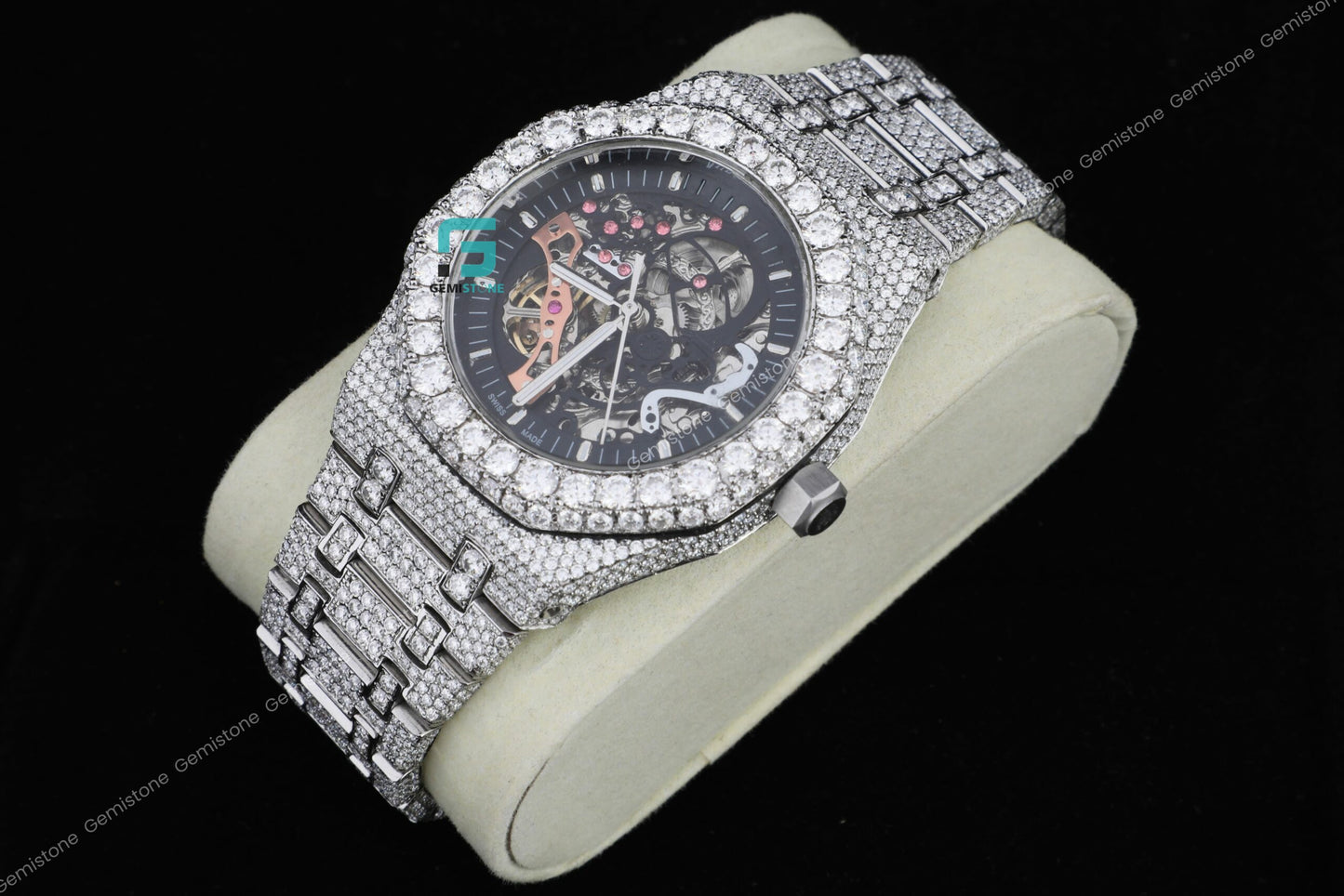 Men's Custom Iced Out Real Moissanite Skeleton Watch For Men