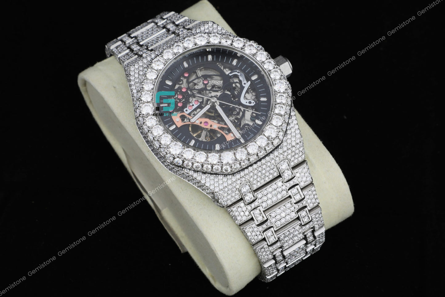 Men's Custom Iced Out Real Moissanite Skeleton Watch For Men