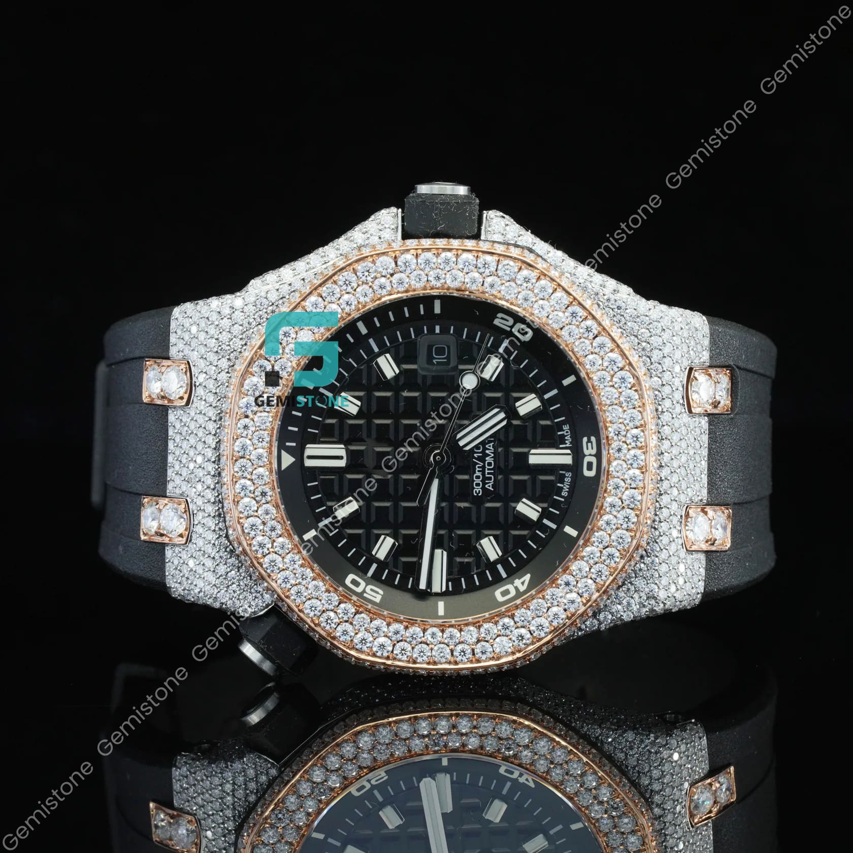Black-Straps-Moissanite-Watch-For-Sale