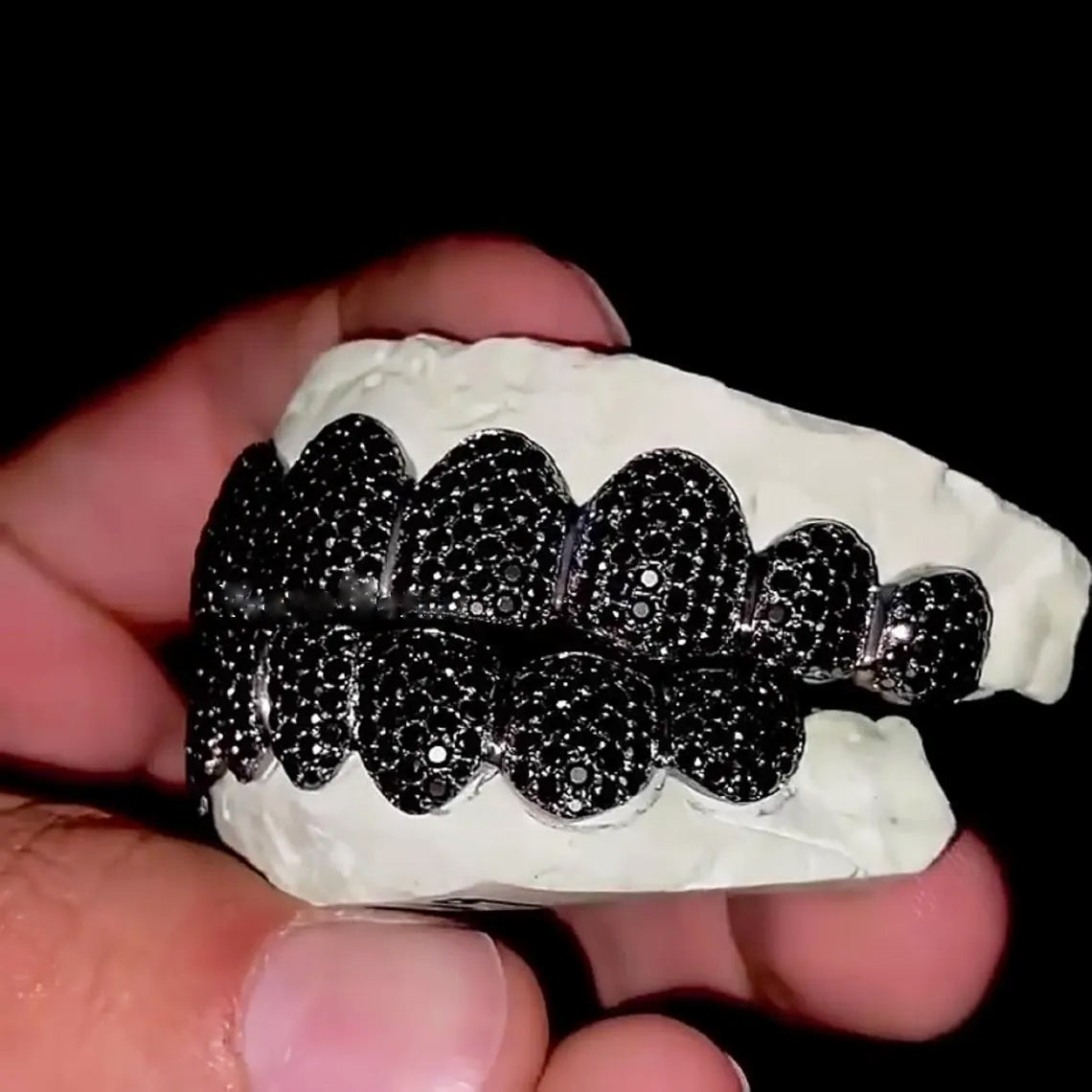 925 Silver Fully Iced Out Moissanite Black Diamond Grillz