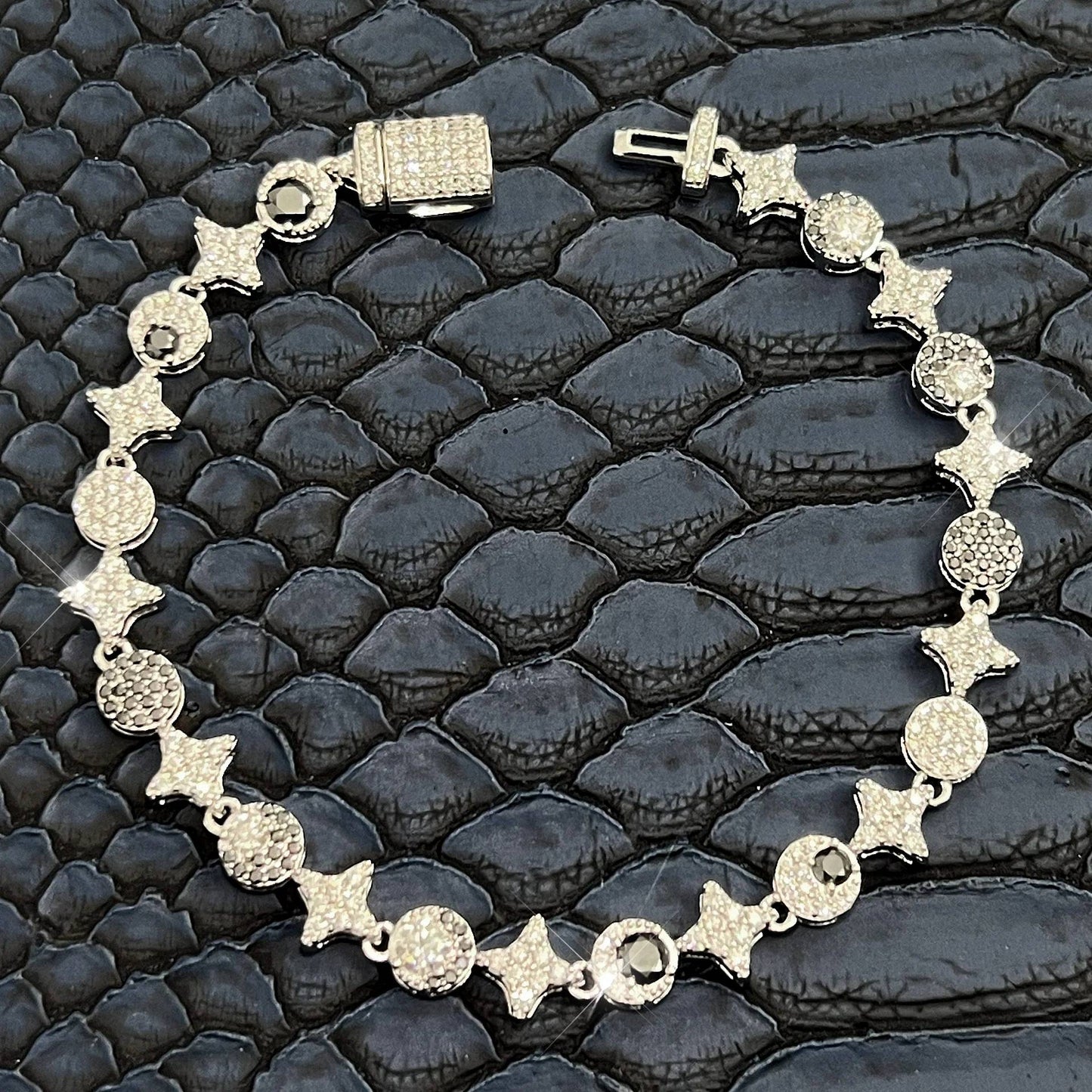 925 Unique Moissanite Moon Star Black And White Diamond Bracelet