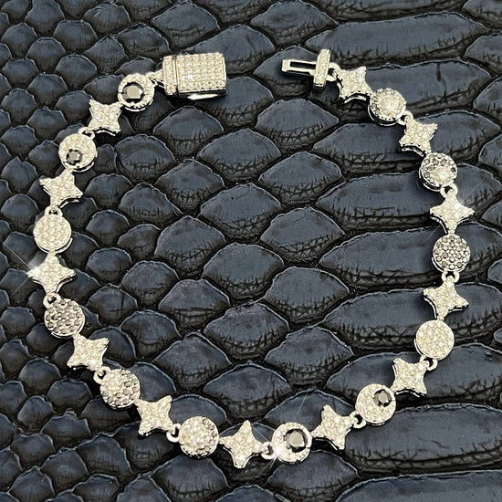 925 Unique Moissanite Moon Star Black And White Diamond Bracelet