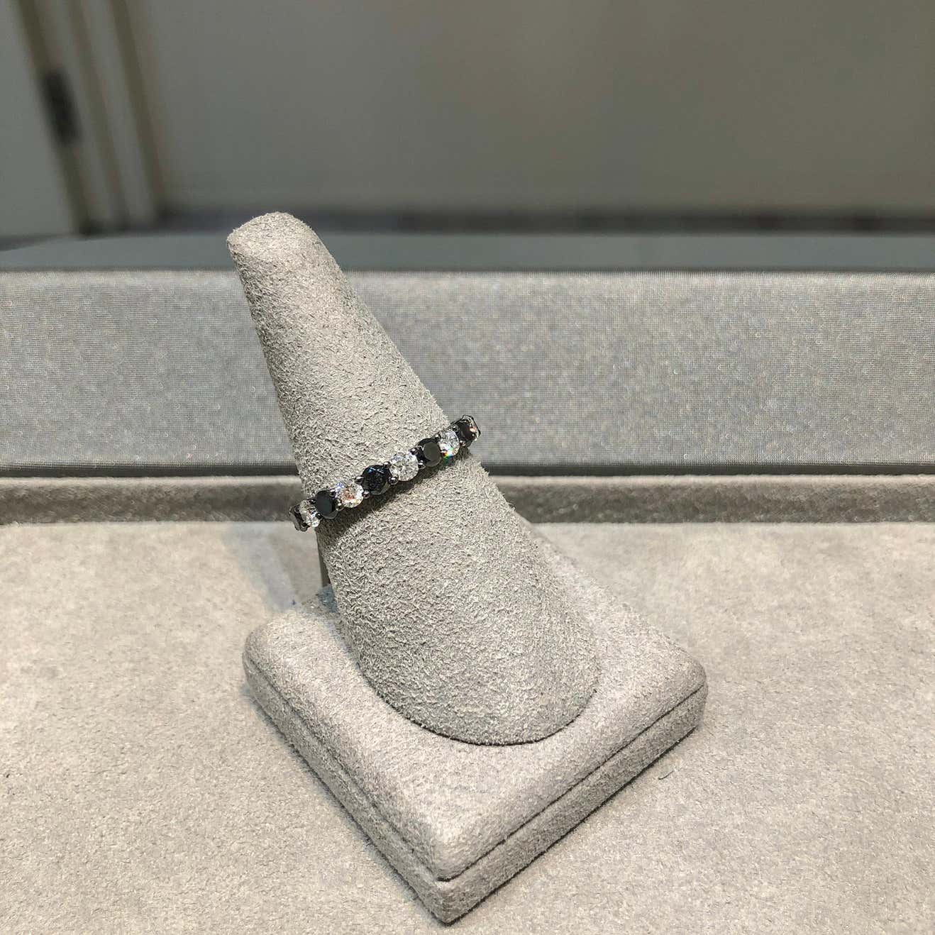2 TCW Black &amp; White Duo Round Moissanite Eternity Band