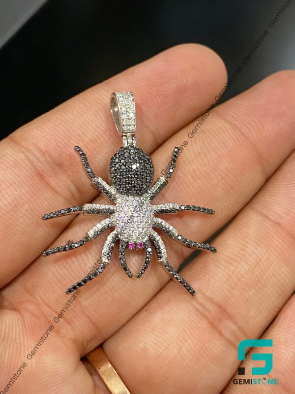 Iced Out Black and White Pave Diamond Spider Pendant For Unisex