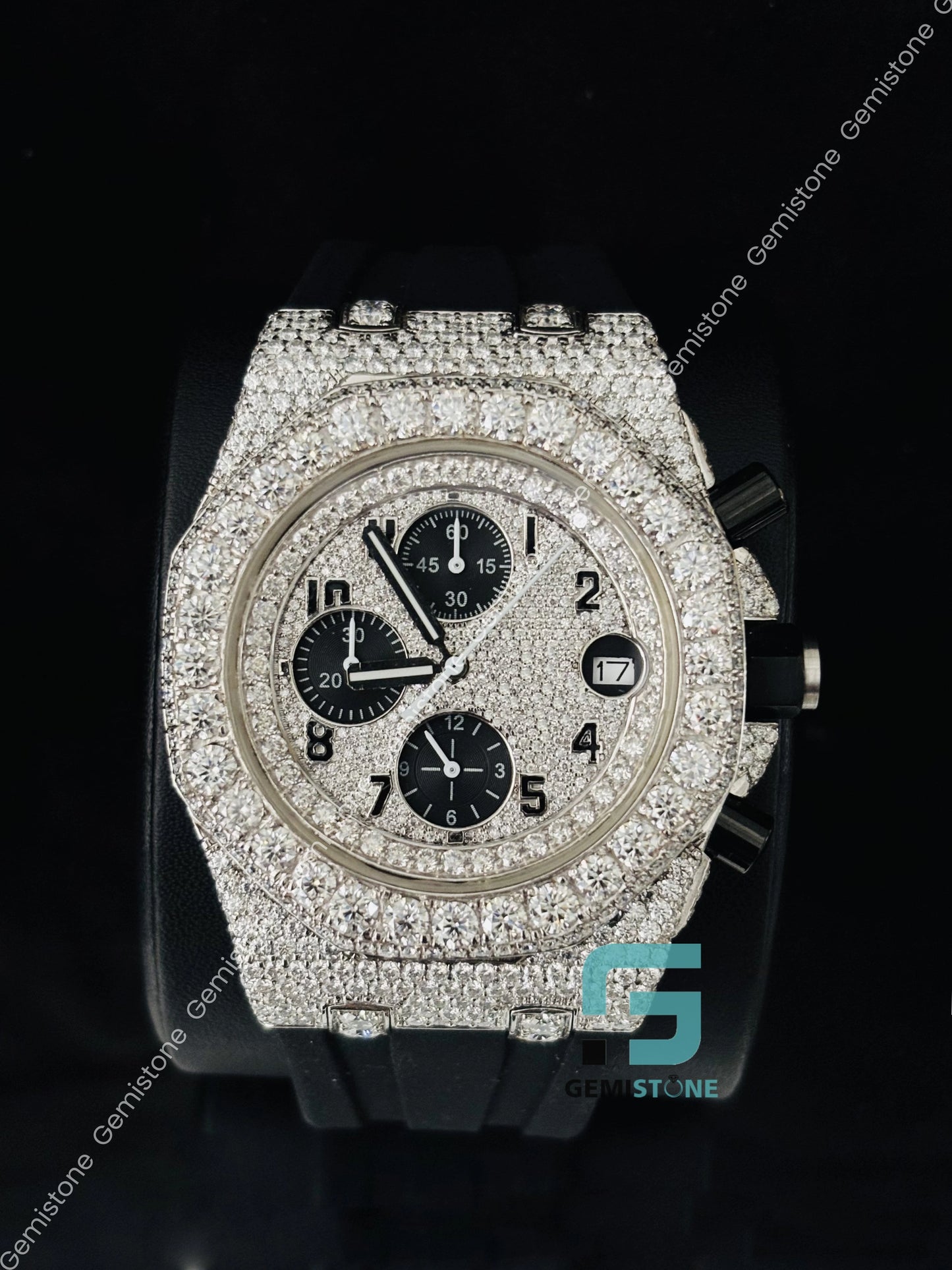 Black Chronograph Big Bezel Iced Out Moissanite Watch