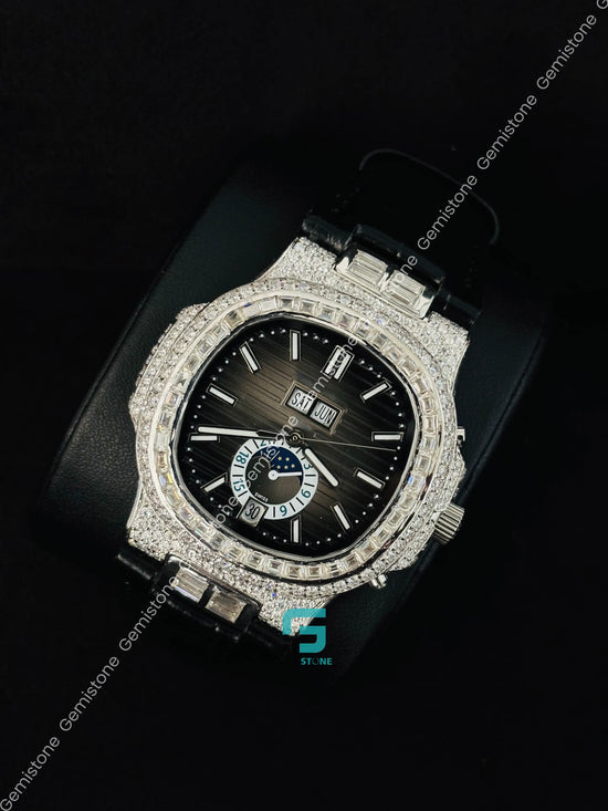Black Dial Hip Hop Patek Philippe Moissanite Watch For Men