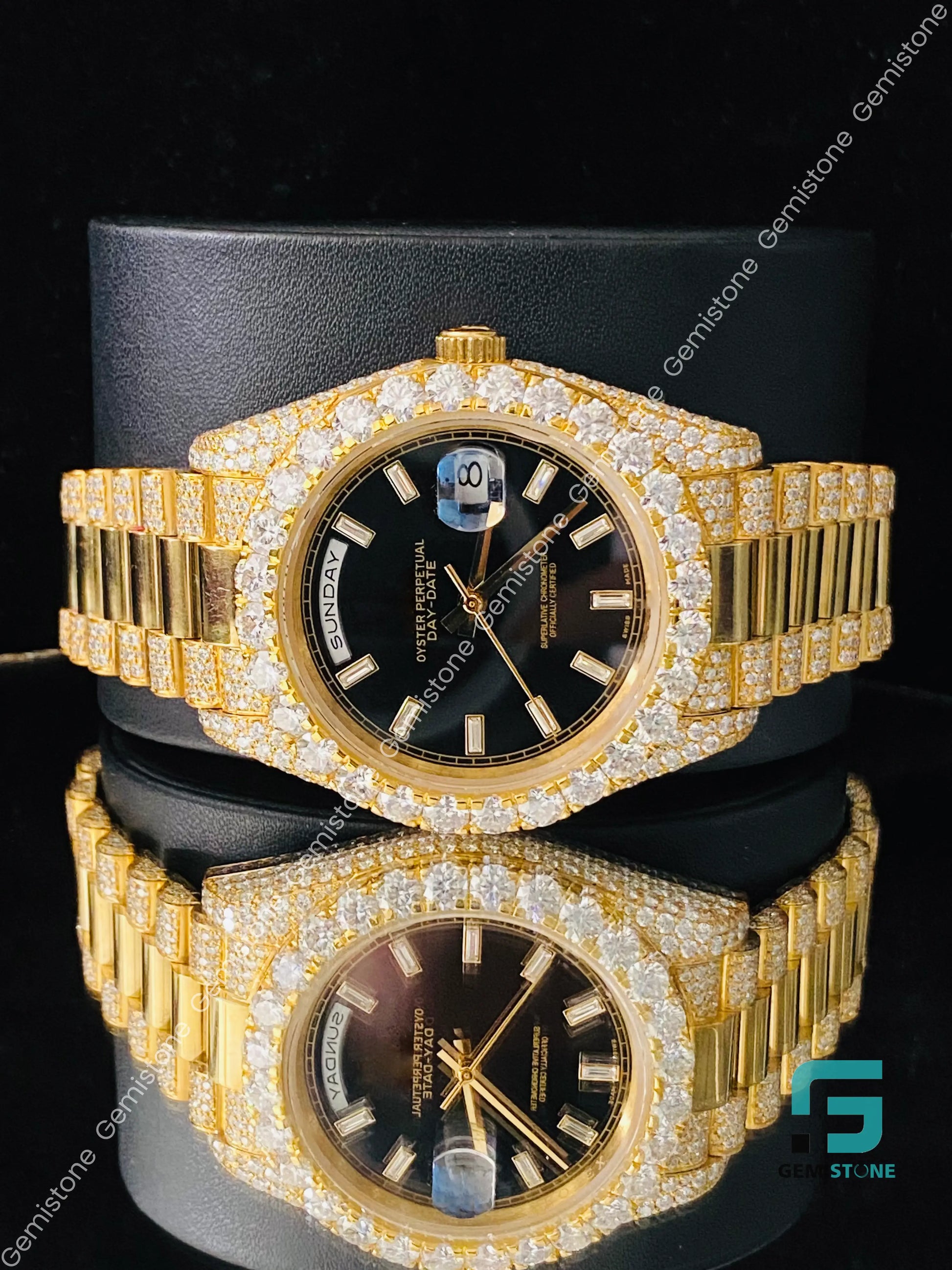 Black Dial Moissanite Watch For Men