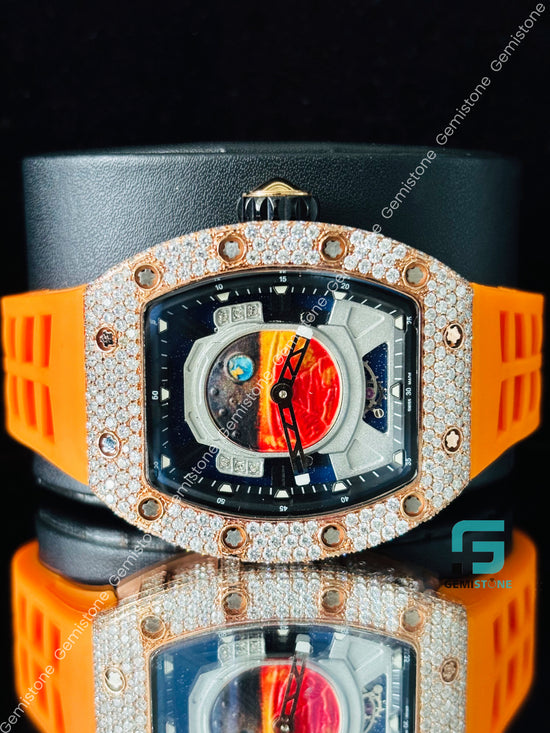 Black Dial Moissanite Watch for Men_s