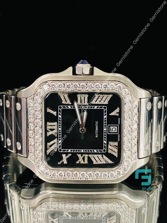 Black Dial Roman Numerical Diamond Watch
