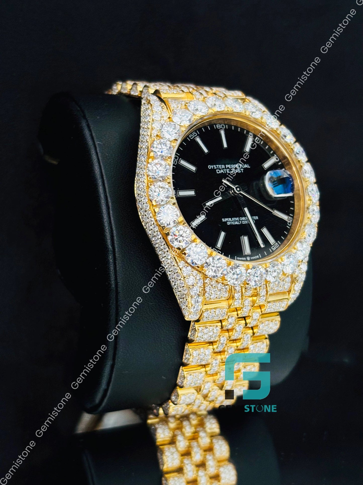 Black Dial White Bar Hip Hop Moissanite Watch