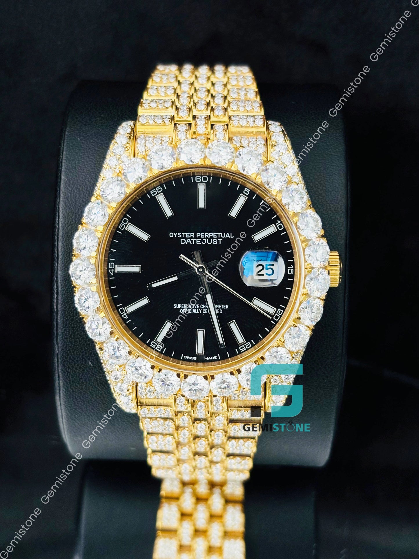 Black Dial White Bar Moissanite Watch