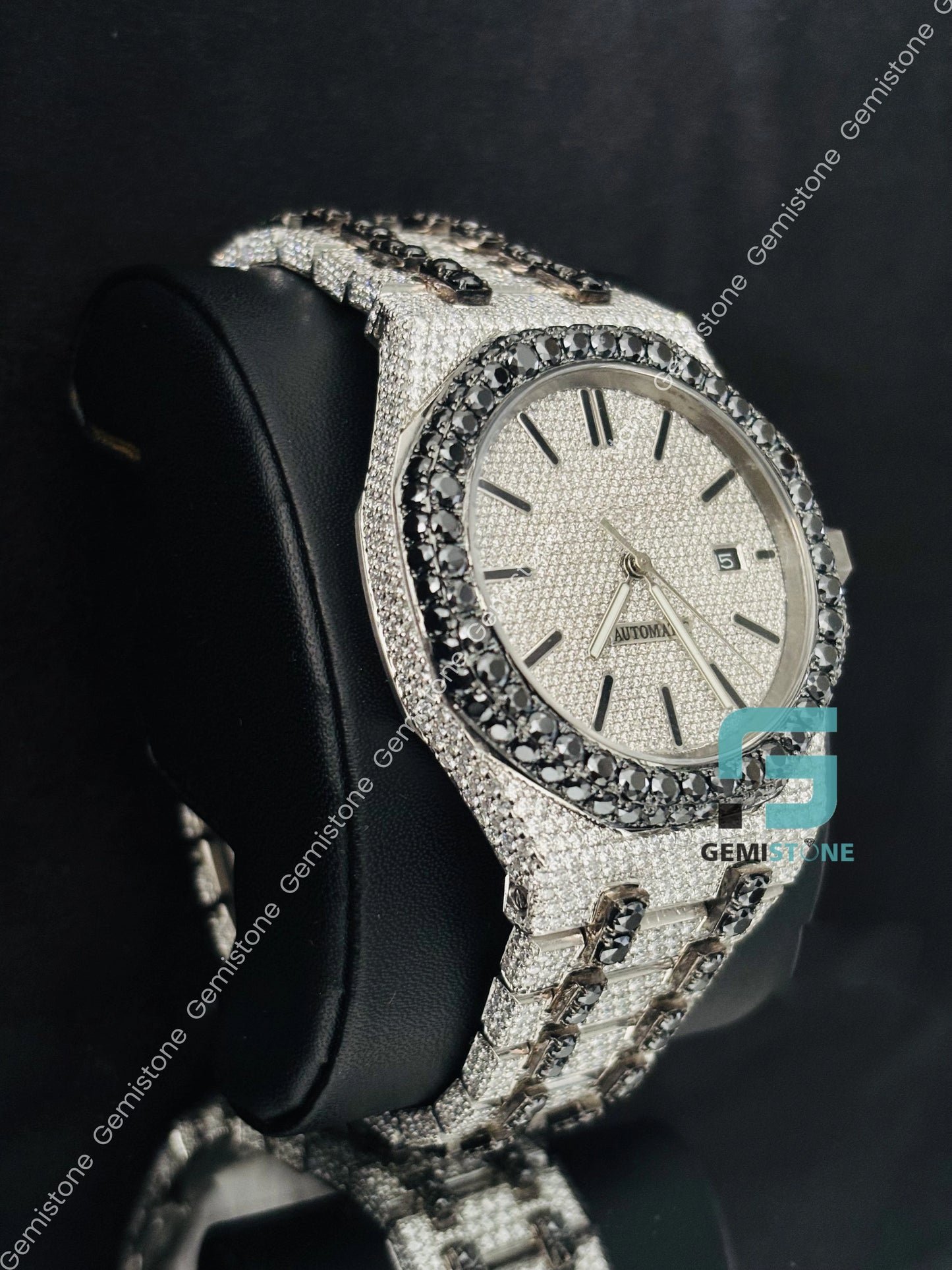Black Diamond Big Bezel Moissanite Watch For Him