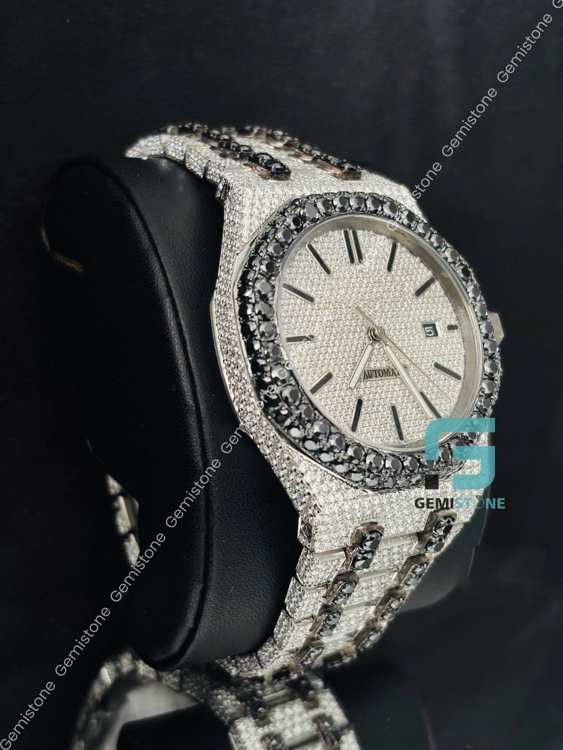 Black Diamond Big Bezel Moissanite Watch For Him
