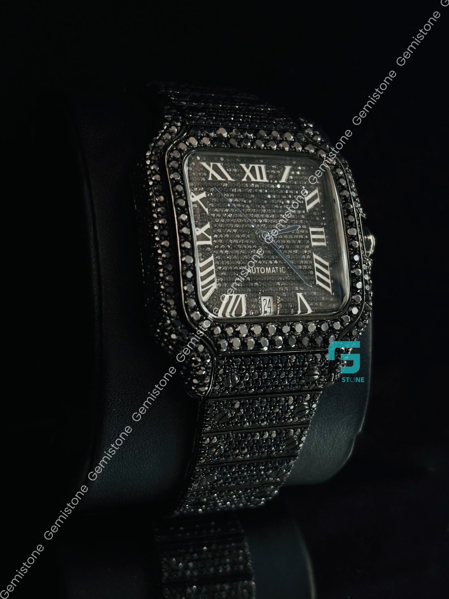 Black Diamond Roman Number Moissanite Iced Out Watch