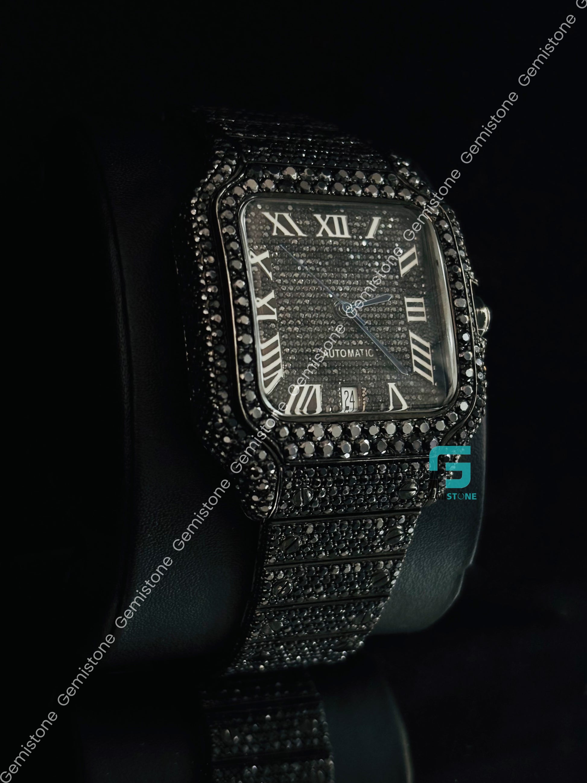 Black Diamond Roman Number Moissanite Iced Out Watch