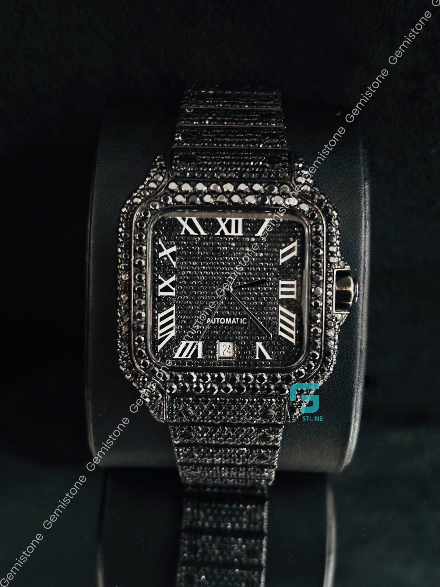 Black Diamond Roman Number Moissanite Iced Out Watch For Men