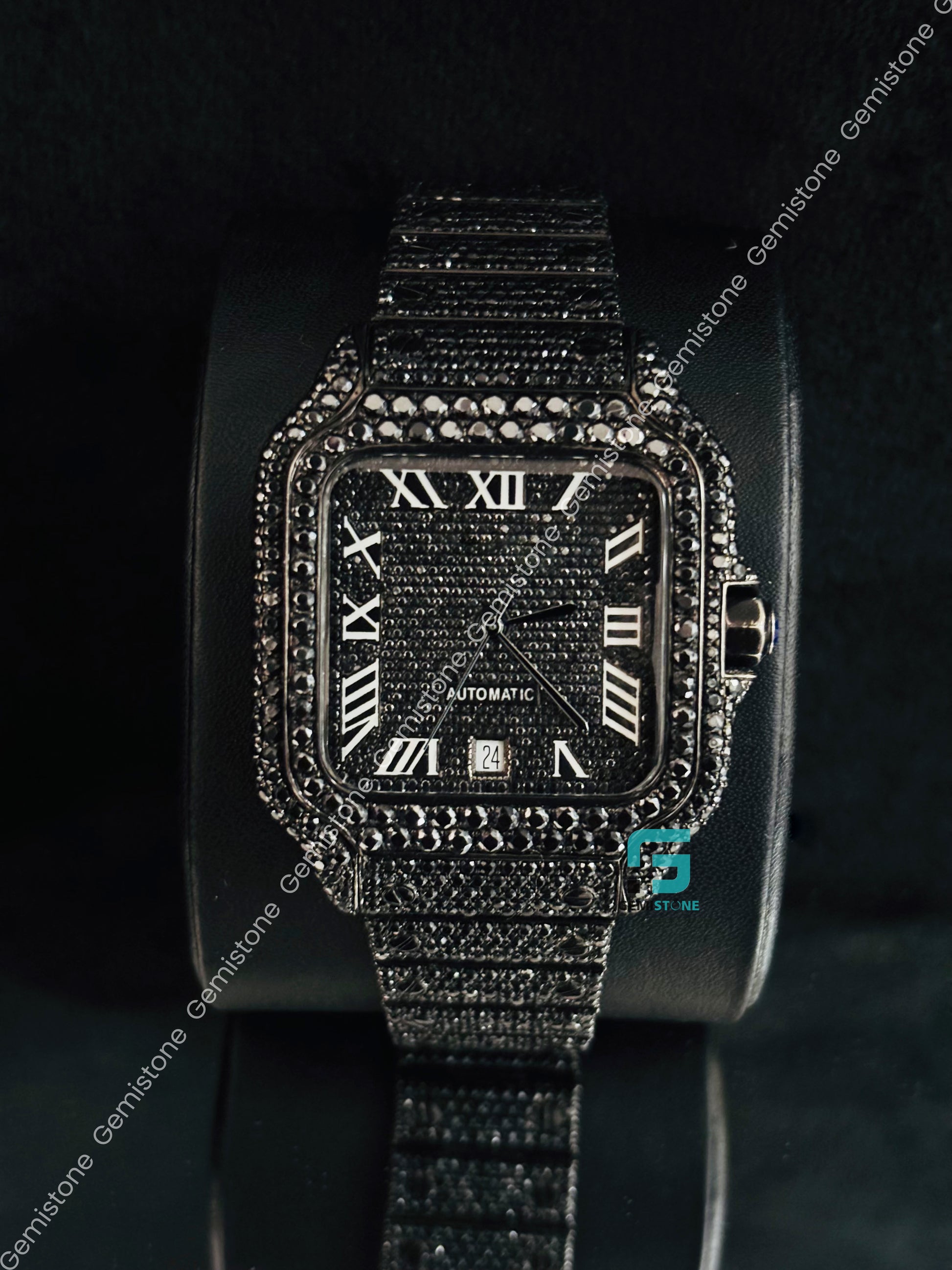 Black Diamond Roman Number Moissanite Iced Out Watch For Men