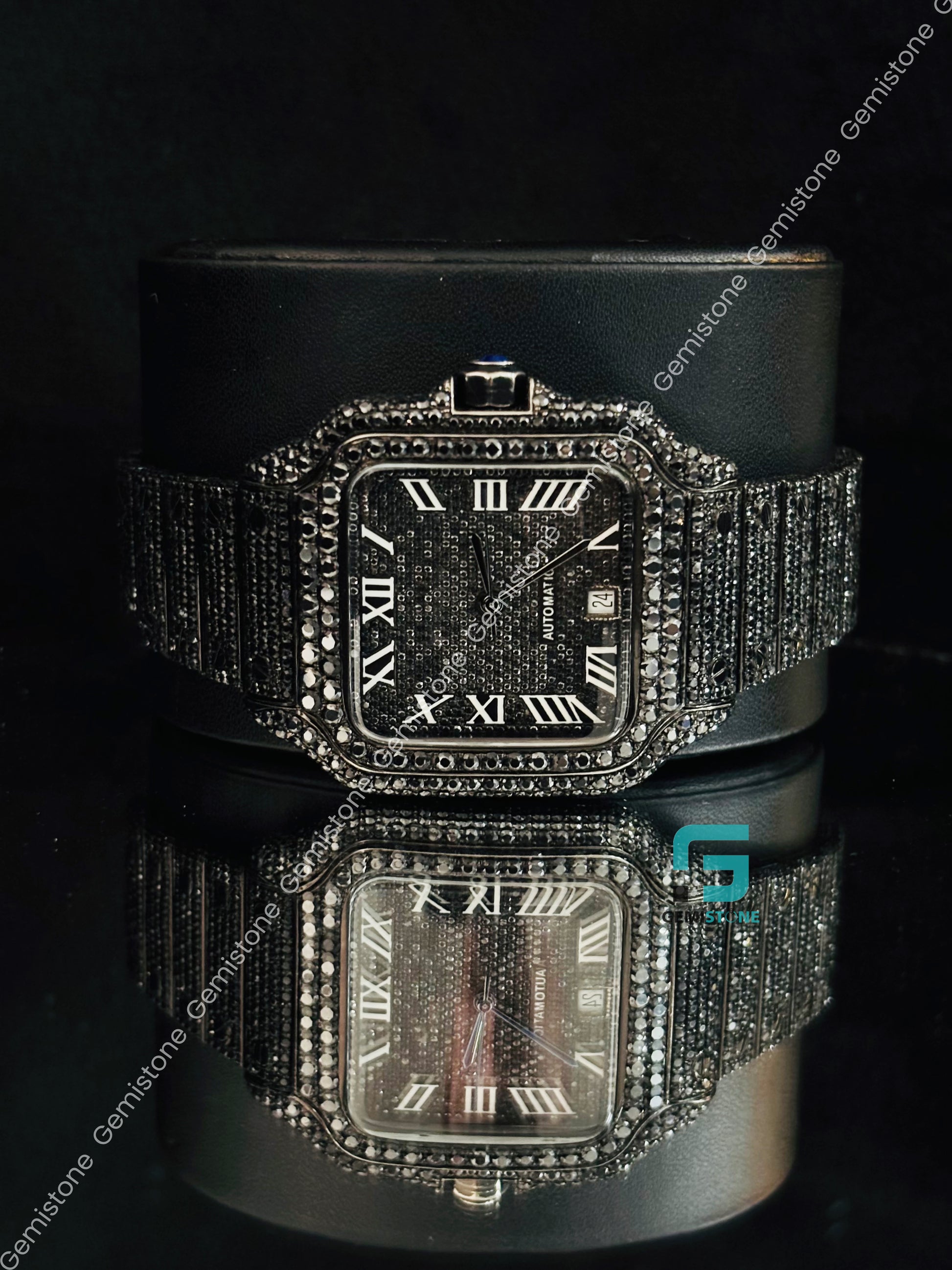 Black Diamond White Roman Number Moissanite Iced Out Watch 