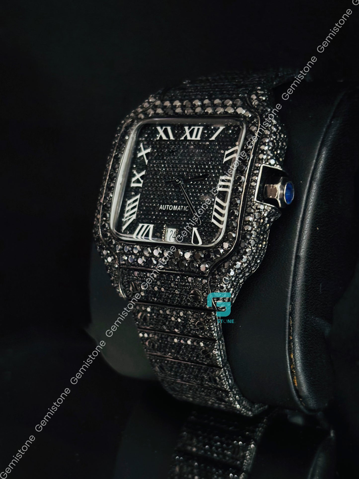 Black Diamond White Roman Number Moissanite Iced Out Watch For Men