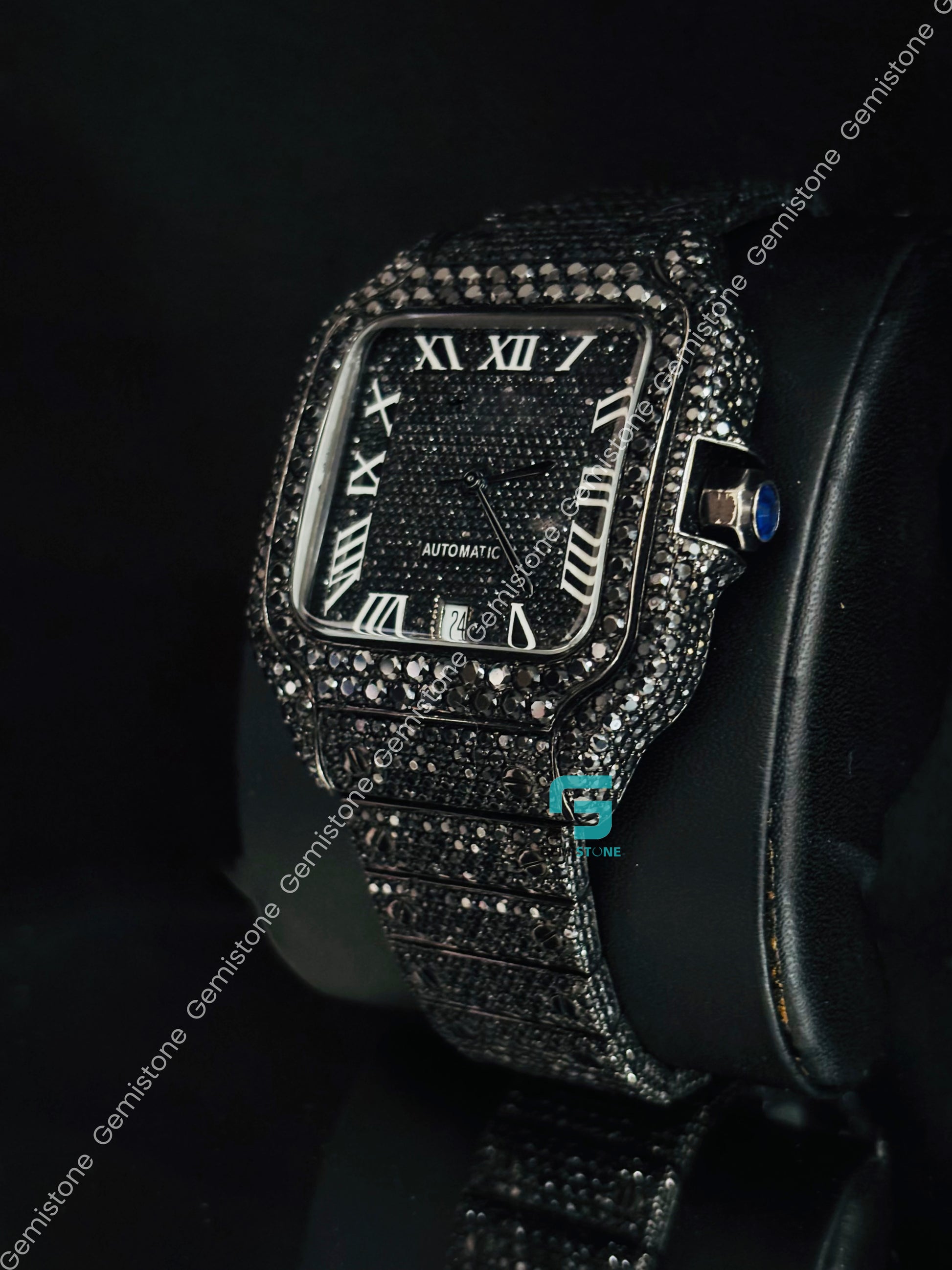 Black Diamond White Roman Number Moissanite Iced Out Watch For Men