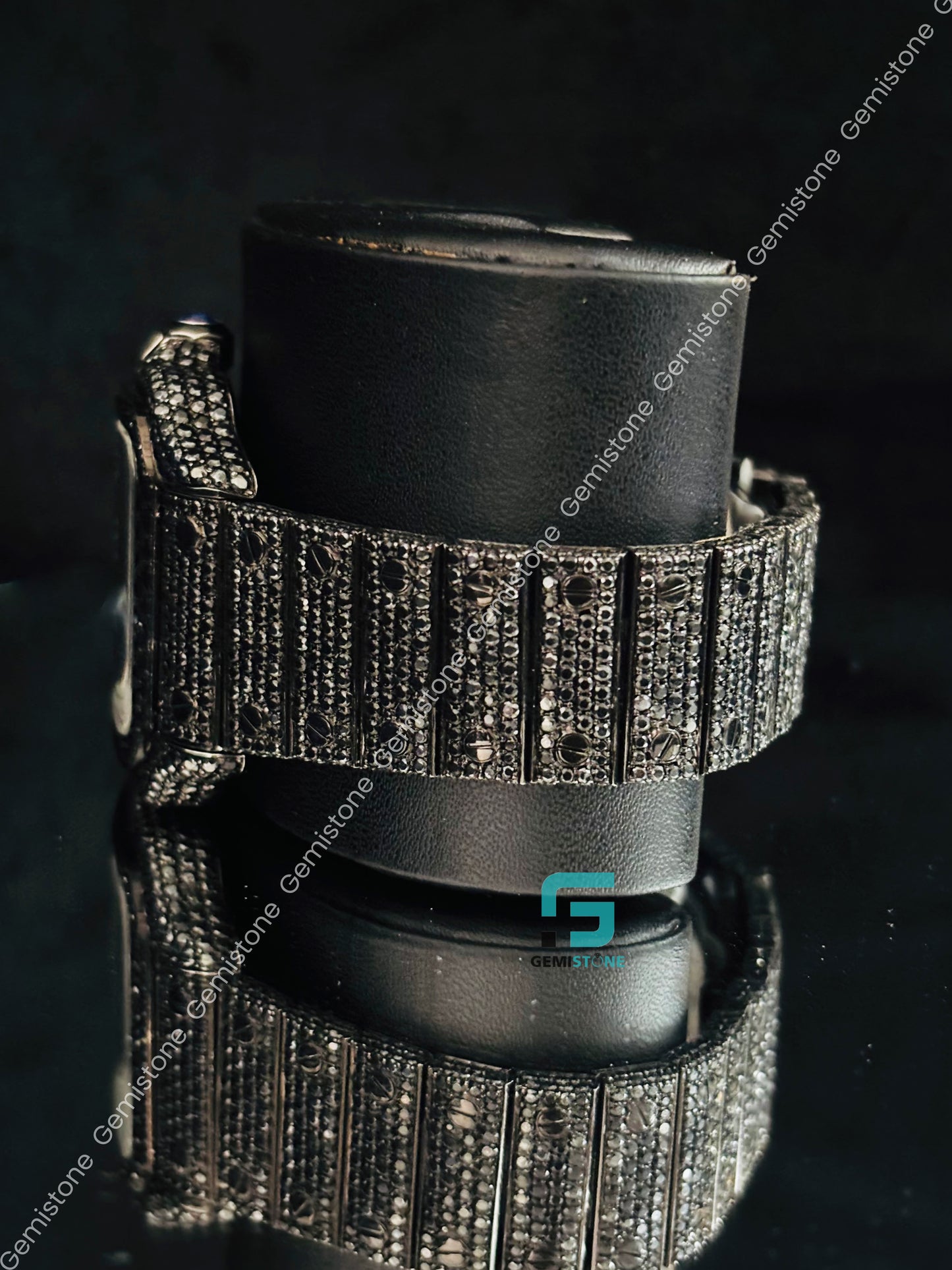 Black Oynx Diamond Moissanite Studded Watch 