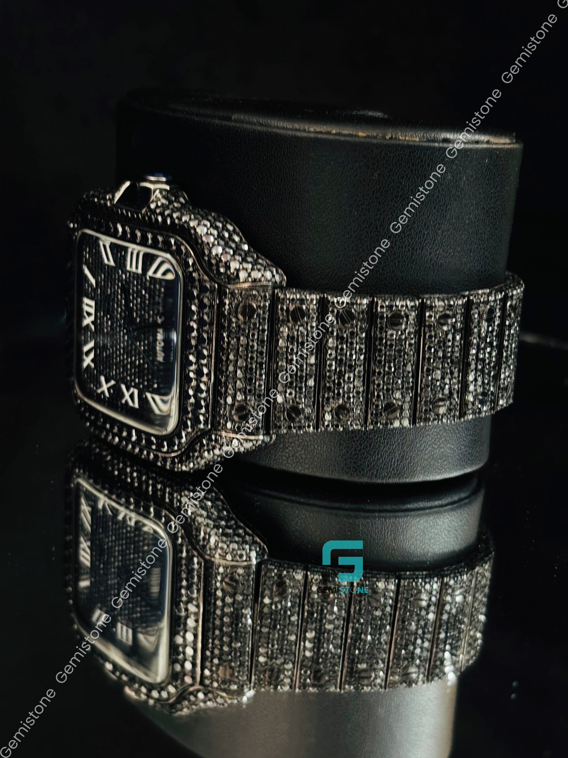 Black Oynx Diamond Moissanite Studded Watch For Men