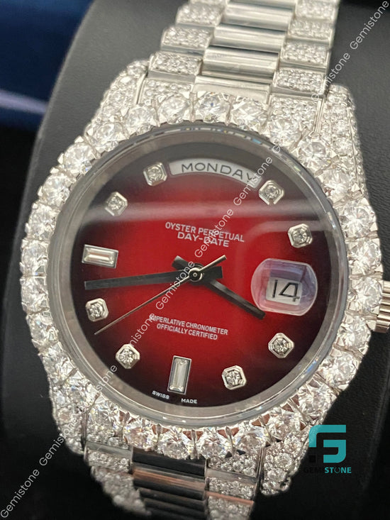 Black Red Dial Moissanite Watch