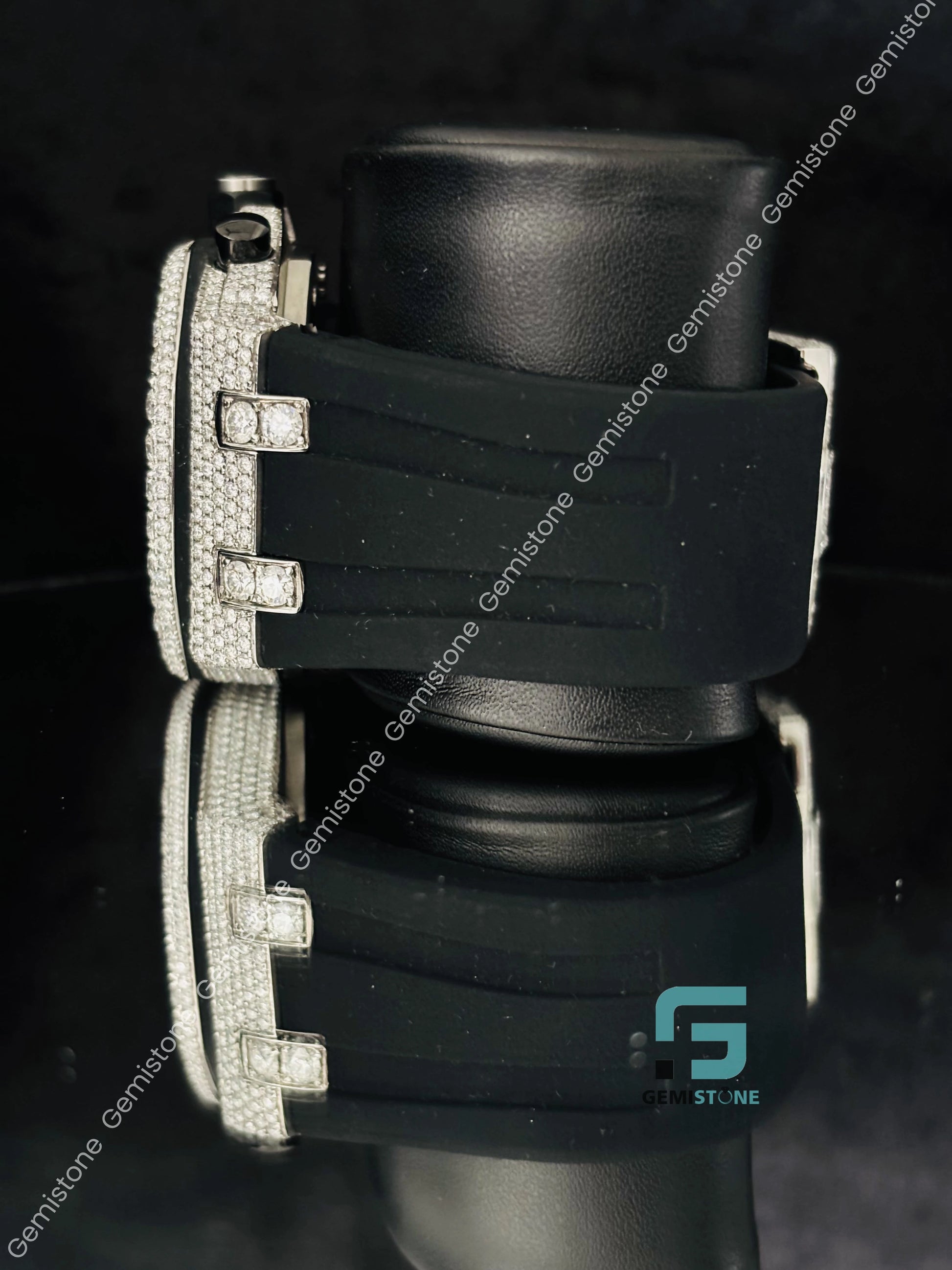 Black Silicon Belt Hip Hop AP Moissanite Watch