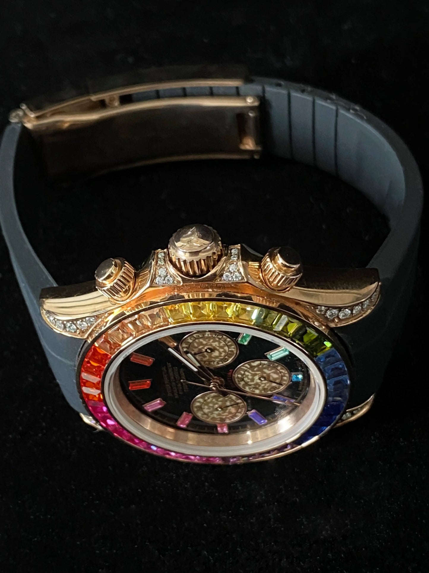Black Strap With 41MM Colorfull Baguette Bezel Dial Moissanite Watch