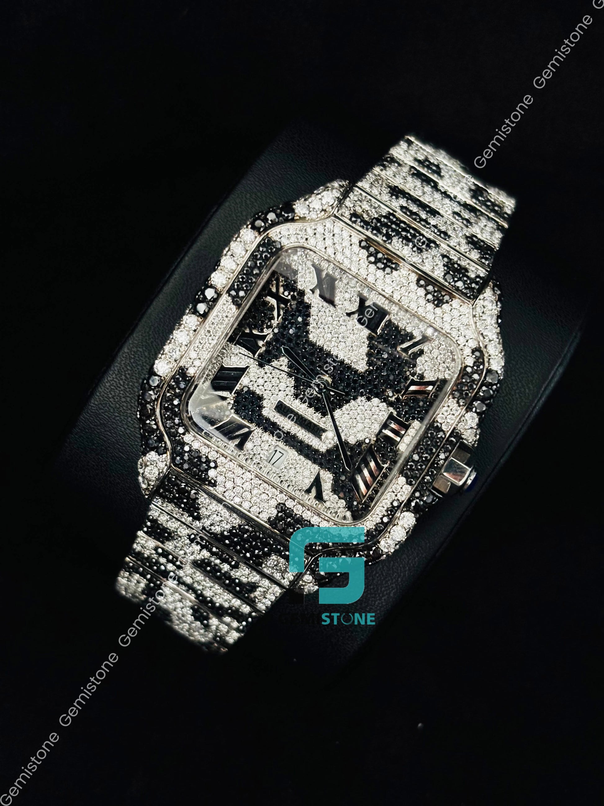 Black White Iced Out Moissanite Watch